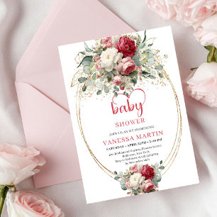 Timeless Boho Crimson Red White Greenery Shower Invitation