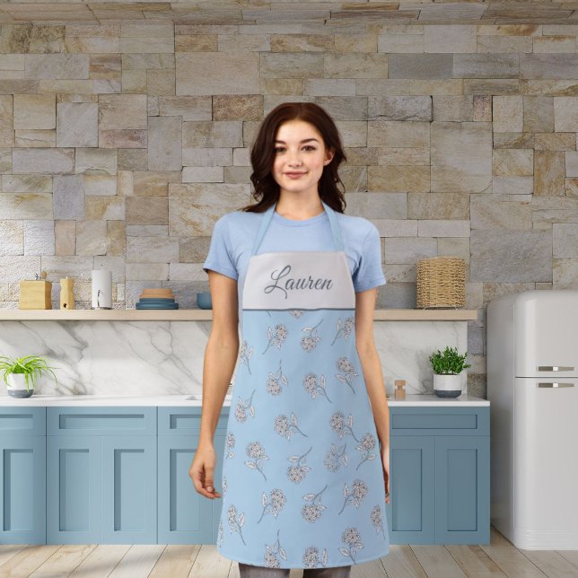 Timeless Botanical Bloom Blue Monogram Apron (Creator Uploaded)
