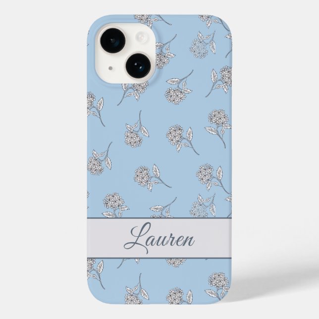 Timeless Botanical Bloom Soft Blue Monogram  Case-Mate iPhone Case (Back)