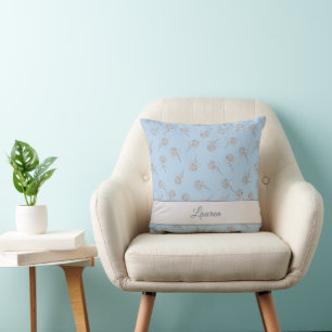 Timeless Botanical Bloom Soft Blue Monogram Cushion