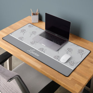 Timeless Botanical Bloom Soft Grey Monogram Desk Mat