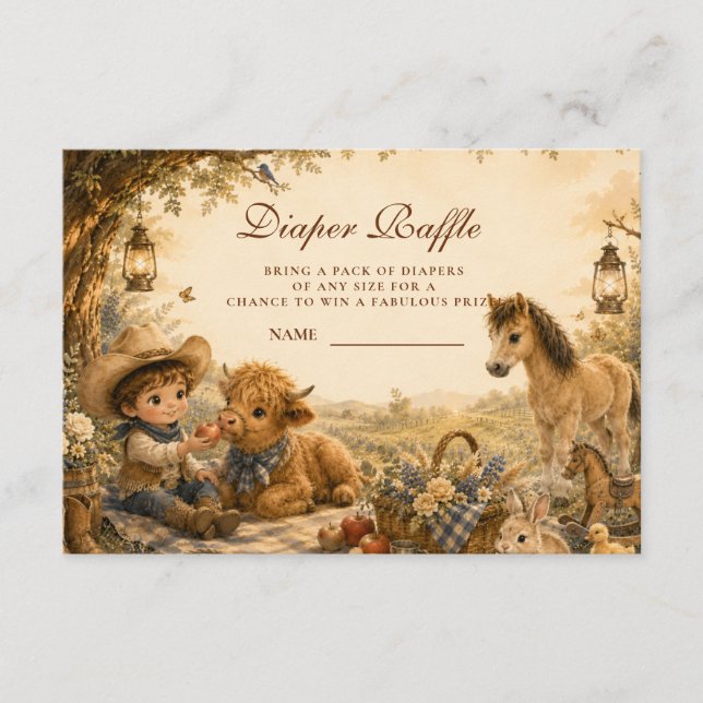 Timeless Boy Western Boho Diaper Raffle Enclosure Card (Front)