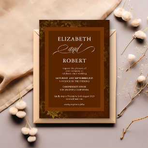 Timeless Brown Gold Floral Damask Wedding Invitation