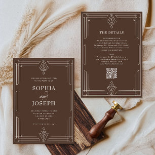 Timeless Brown QR Code All in One Wedding Invitation