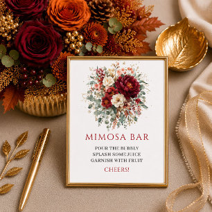 Timeless burgundy fall floral eucalyptus mimosa ba poster