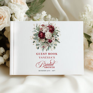 Timeless Burgundy Floral Bridal Shower Sign In  Guest Book