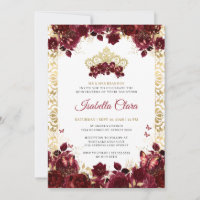 Timeless Burgundy Floral Gold Arch Quinceanera