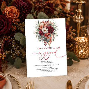 Timeless Burgundy Gold Eucalyptus Autumn engagemen Invitation