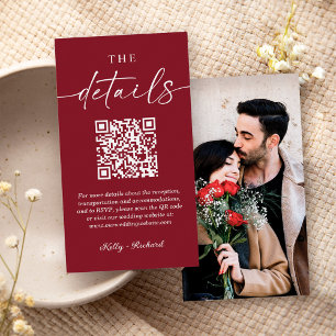 Timeless Burgundy QR Code Small Wedding Details Enclosure Card