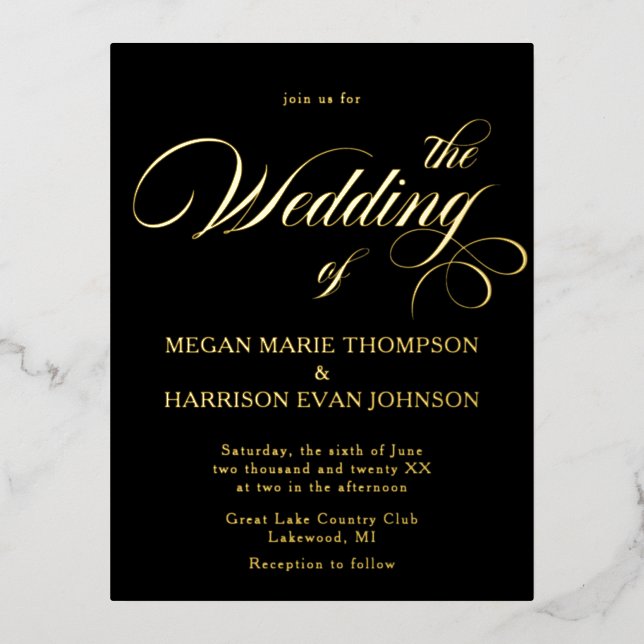 Timeless Calligraphy Classic Wedding Invite Black (Front)
