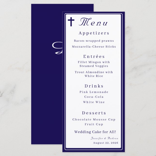 Timeless Catholic Monogrammed Wedding Menu (Front/Back)