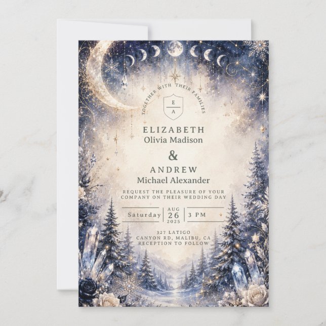 Timeless Celestial Winter Wedding Invitation (Front)