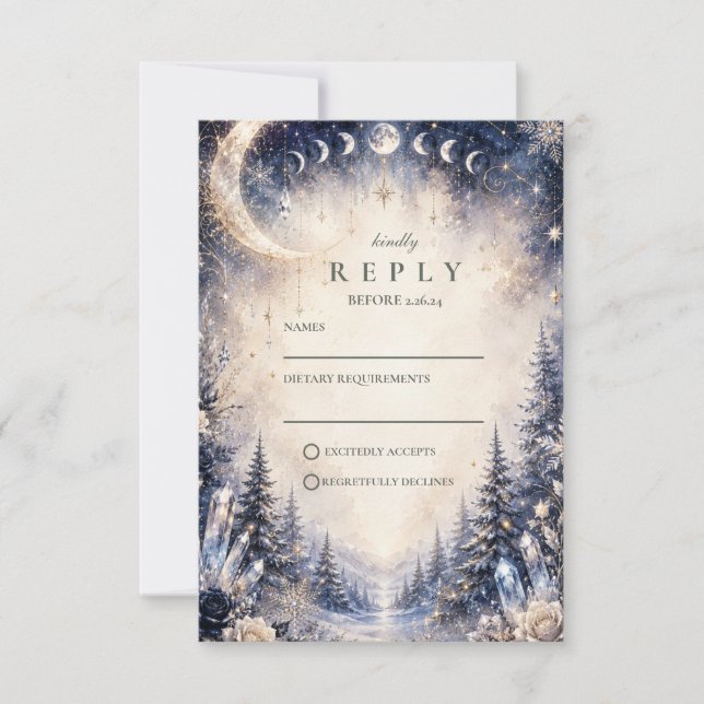 Timeless Celestial Winter Wedding RSVP Card (Front)