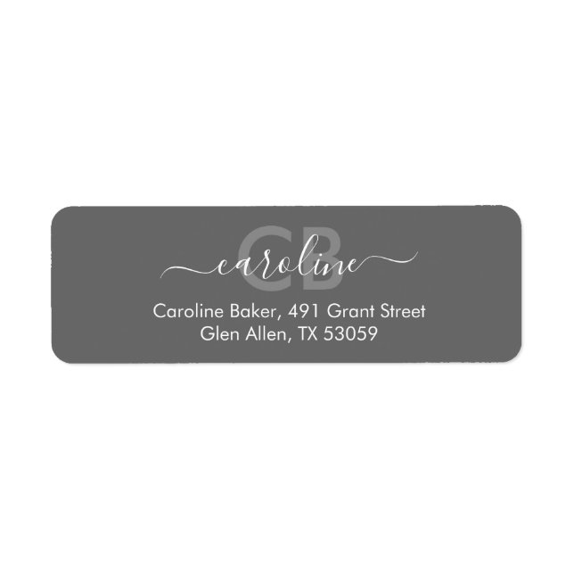Timeless  Charcoal Grey Monogram Address Label (Front)