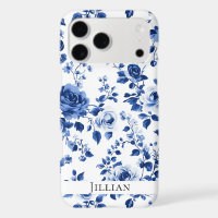 Timeless Charm: Blue Toile Rose iPhone Case