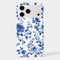Timeless Charm: Blue Toile Rose iPhone Case