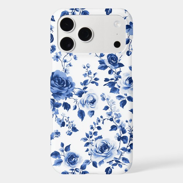 Timeless Charm: Blue Toile Rose iPhone Case (Back)