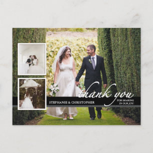Timeless Chic Three Photo Wedding Thank You Postcard