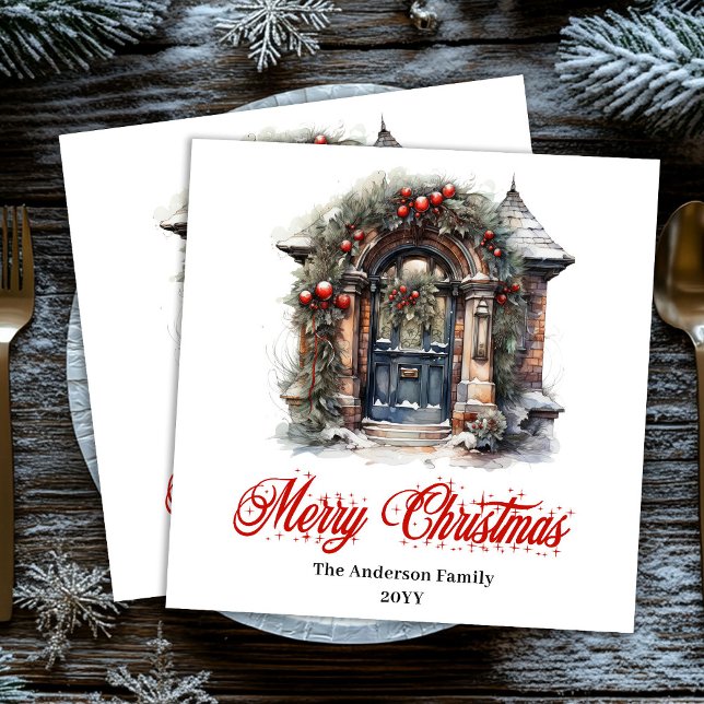 Timeless Christmas scene napkin red green artwork (Timeless Christmas scene napkin red green artwork

)