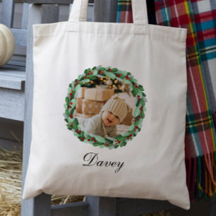 Timeless Christmas Wreath Custom Photo Personalise Tote Bag