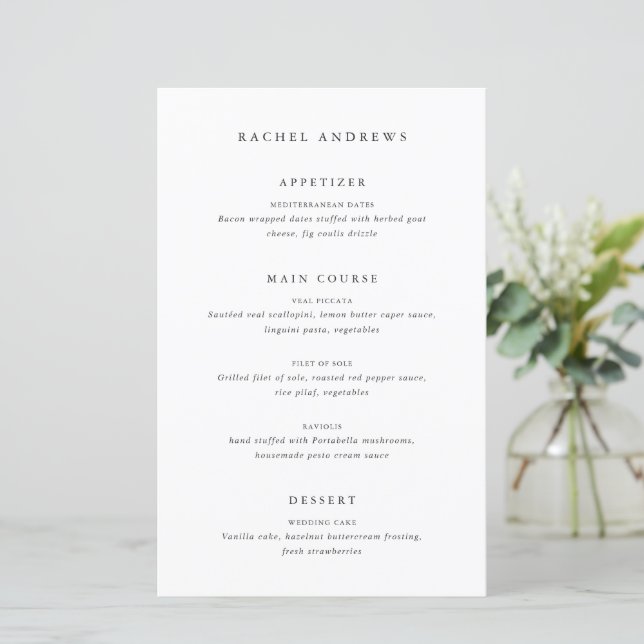 Timeless Classic Formal Guest Name Wedding Menu (Standing Front)