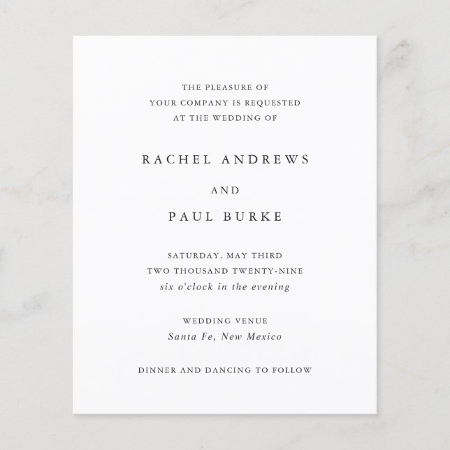Timeless Classic Formal Wedding Invitation Flyer (Front)