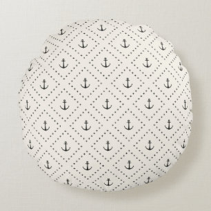 Timeless Classic Nautical Anchor Pattern Round Cushion