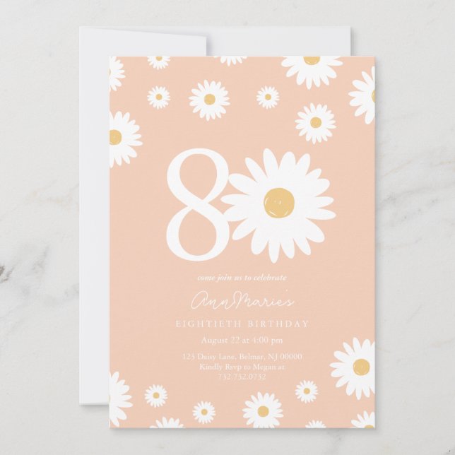 Timeless Daisy Milestone Eighty Birthday Invitation (Front)