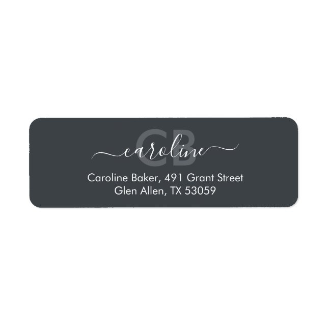 Timeless  Dark Slate Grey Monogram Address Label (Front)