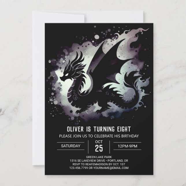 Timeless Dragon Birthday Customisable Invitation (Front)