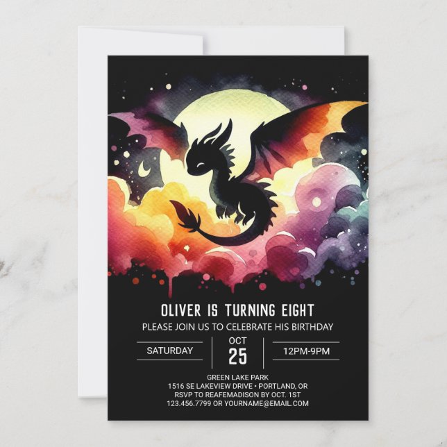Timeless Dragon Birthday Printable Invitation (Front)