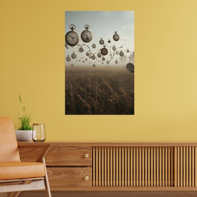 Timeless Drift – Surreal Pocket Watch Art Print (Living Room 2)