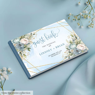 Timeless Dusty Blue White Gold Floral Guest Book
