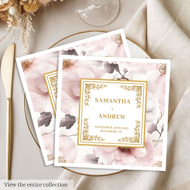Timeless dusty pink ivory floral paper napkins (Timeless dusty pink ivory floral paper napkins)
