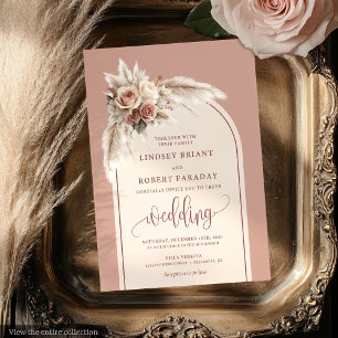 Timeless Dusty Pink Pampas Flowers Wedding Invites