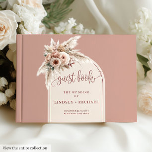 Timeless Dusty Pink Pampas Roses Boho Arch Wedding Guest Book