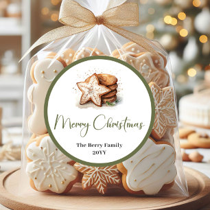 Timeless Earthy Christmas Personalized Name Sticke Classic Round Sticker