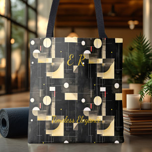 Timeless Elegance Abstract – Black, Gold, White Tote Bag