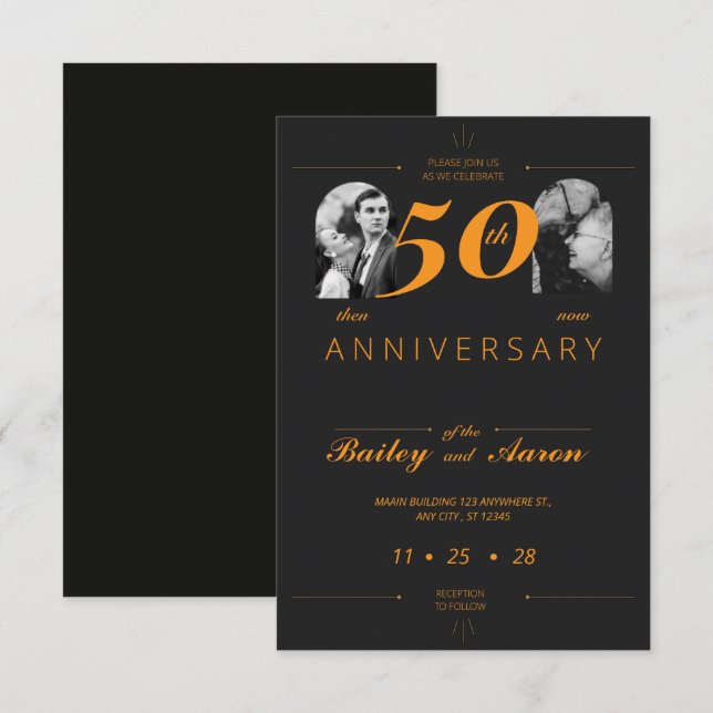 Timeless Elegance Black & Gold Wedding Anniversary Invitation (Front/Back)