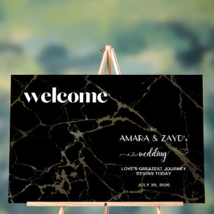 Timeless Elegance: Black Marble with Gold Wedding Acrylic Sign