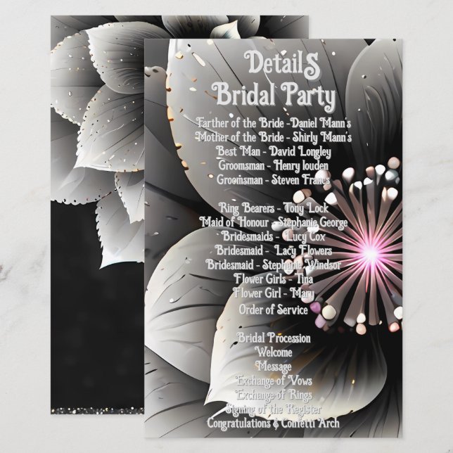 Timeless Elegance: Black & Silver Blossom Wedding  (Front/Back)