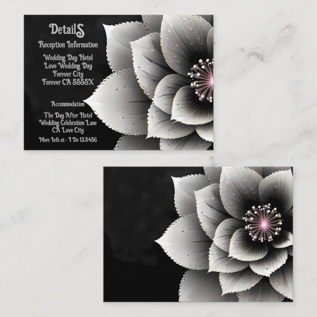 Timeless Elegance: Black & Silver Blossom Wedding  Enclosure Card (Front/Back)