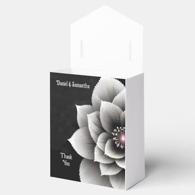Timeless Elegance: Black & Silver Blossom Wedding  Favour Box (Opened)