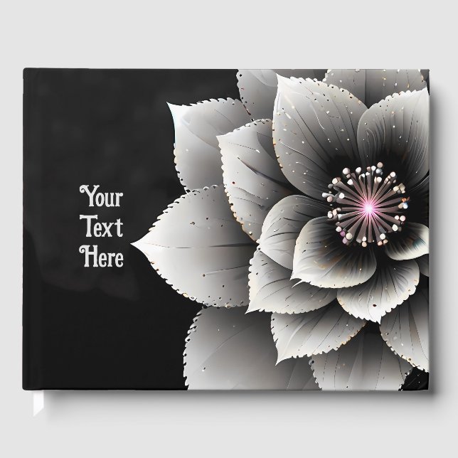 Timeless Elegance: Black & Silver Blossom Wedding  Guest Book (Front)