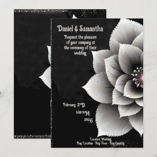Timeless Elegance: Black & Silver Blossom Wedding  Invitation