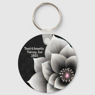 Timeless Elegance: Black & Silver Blossom Wedding  Key Ring