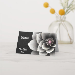 Timeless Elegance: Black & Silver Blossom Wedding Place Card