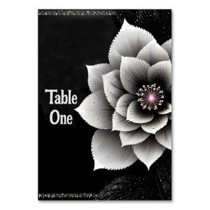 Timeless Elegance: Black & Silver Blossom Wedding  Table Number