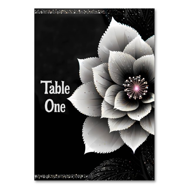 Timeless Elegance: Black & Silver Blossom Wedding  Table Number (Back)