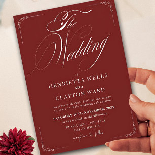 Timeless Elegance Burgundy and White Wedding  Invitation